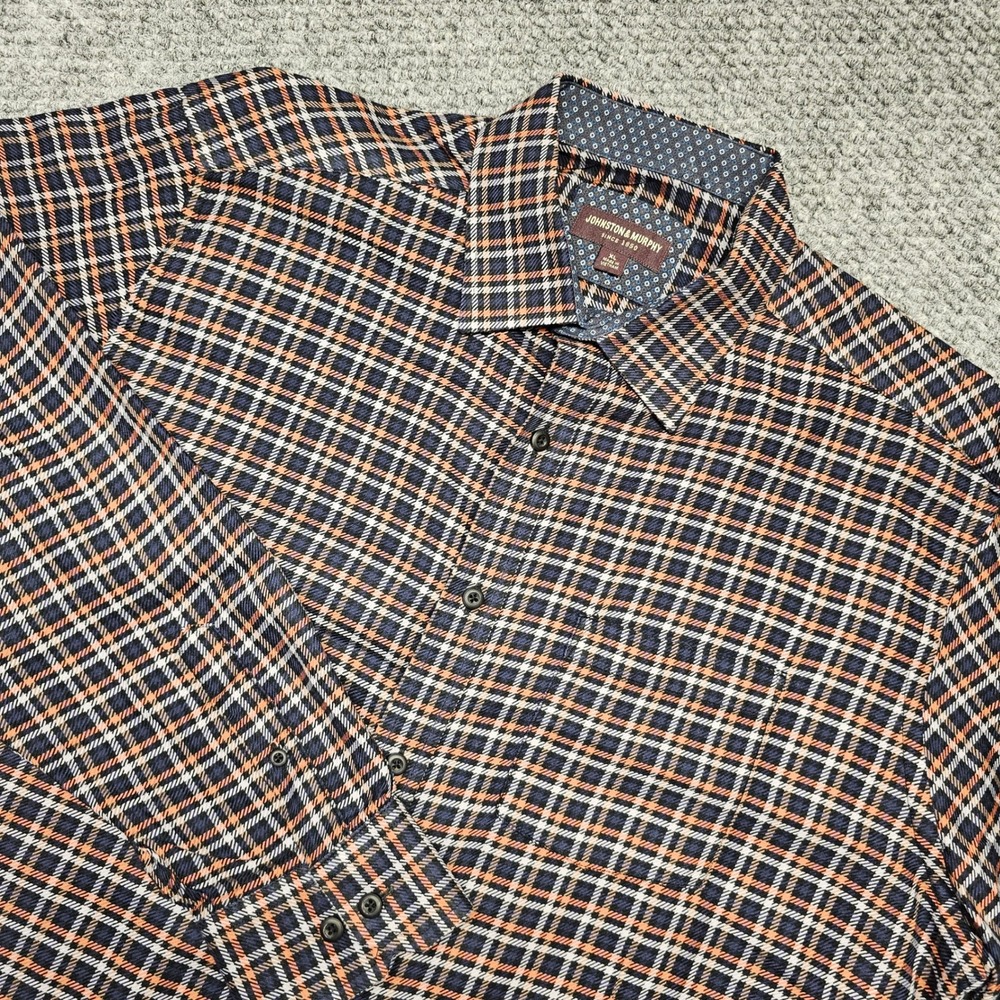 Johnston Murphy‎ Plaid Long Sleeve Button Up Shirt Men's XL Navy Orange White